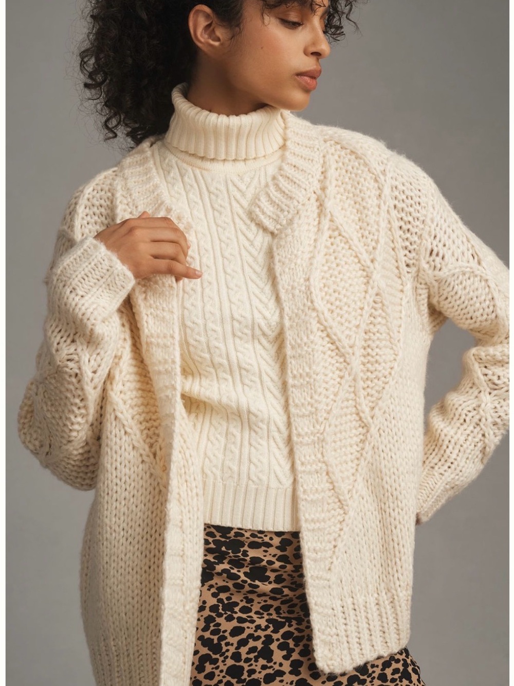 FRNCH Cream Chunky Knit Cardigan